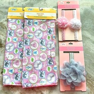 Baby girl burp cloth and headband set